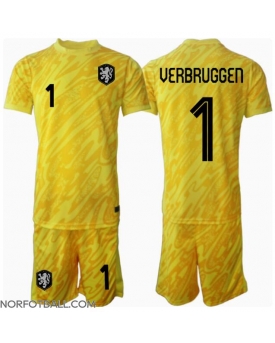 Billige Fotballdrakt Nederland Bart Verbruggen #1 Keeper Replika Bortedraktsett Barn EM 2024 Kortermet (med bukser)